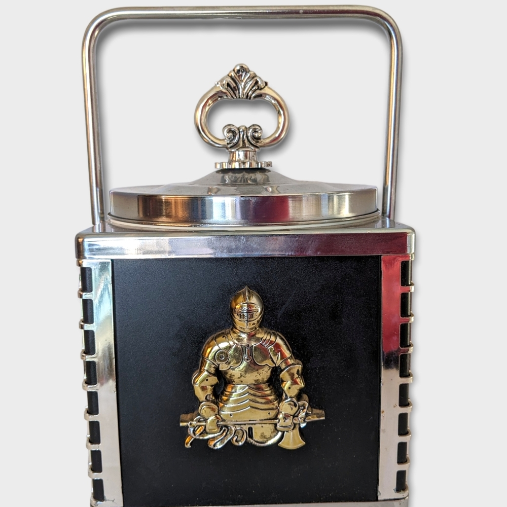Vintage Ice Bucket With Chrome Knight And Coat Of Arms Accents